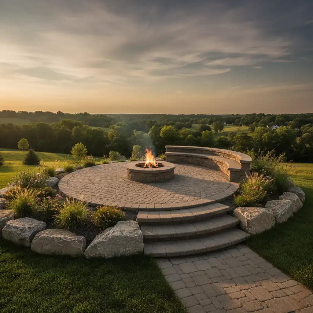 circular-paver-patio-with-a-fire-pit-built-into-a-sloped-backyard-setting