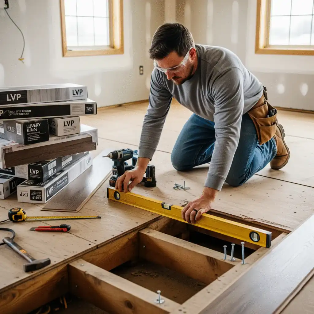 subfloor-being-leveled-in-preparation-for-LVP