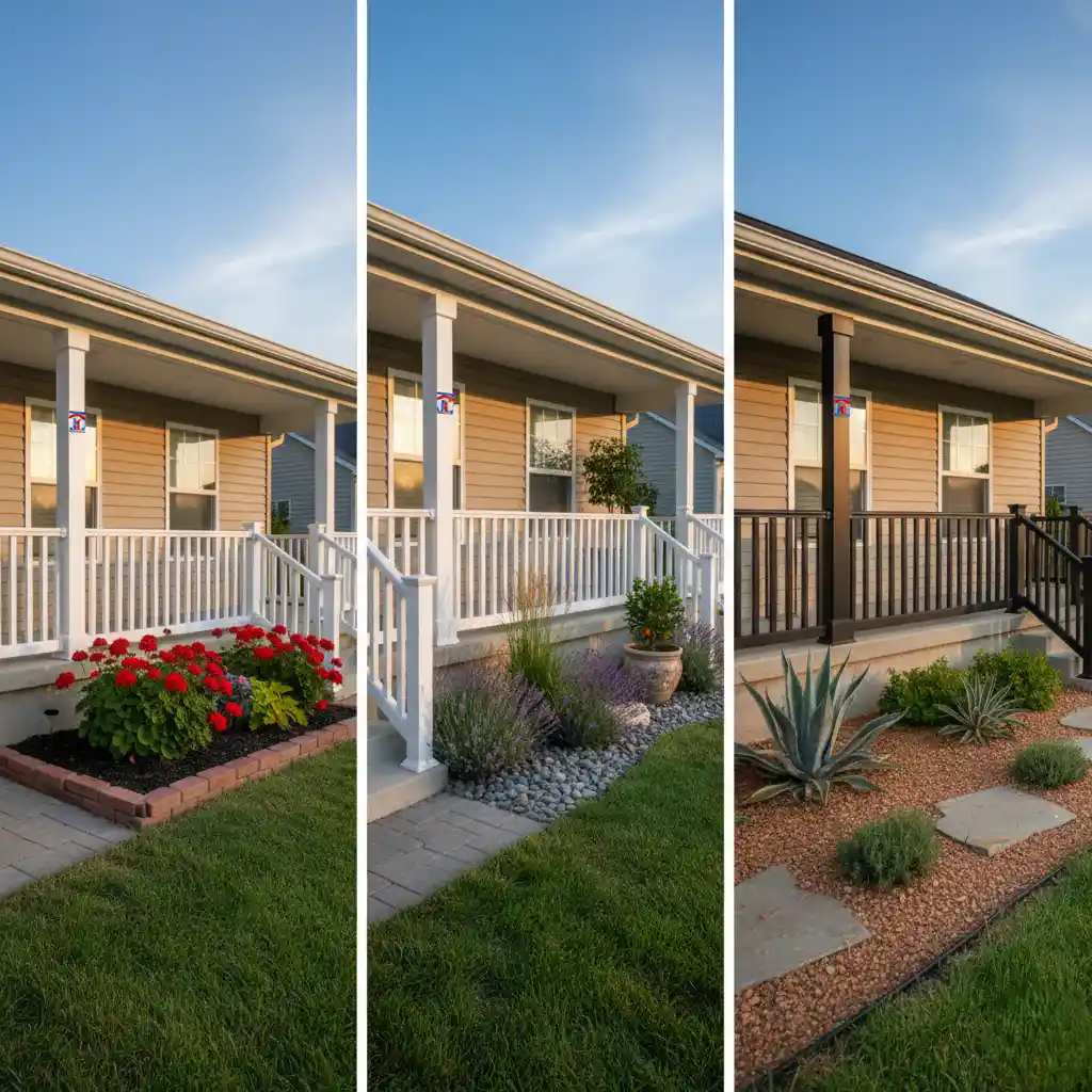 comparing-wood-vinyl-and-metal-porch-railings-with-landscaping