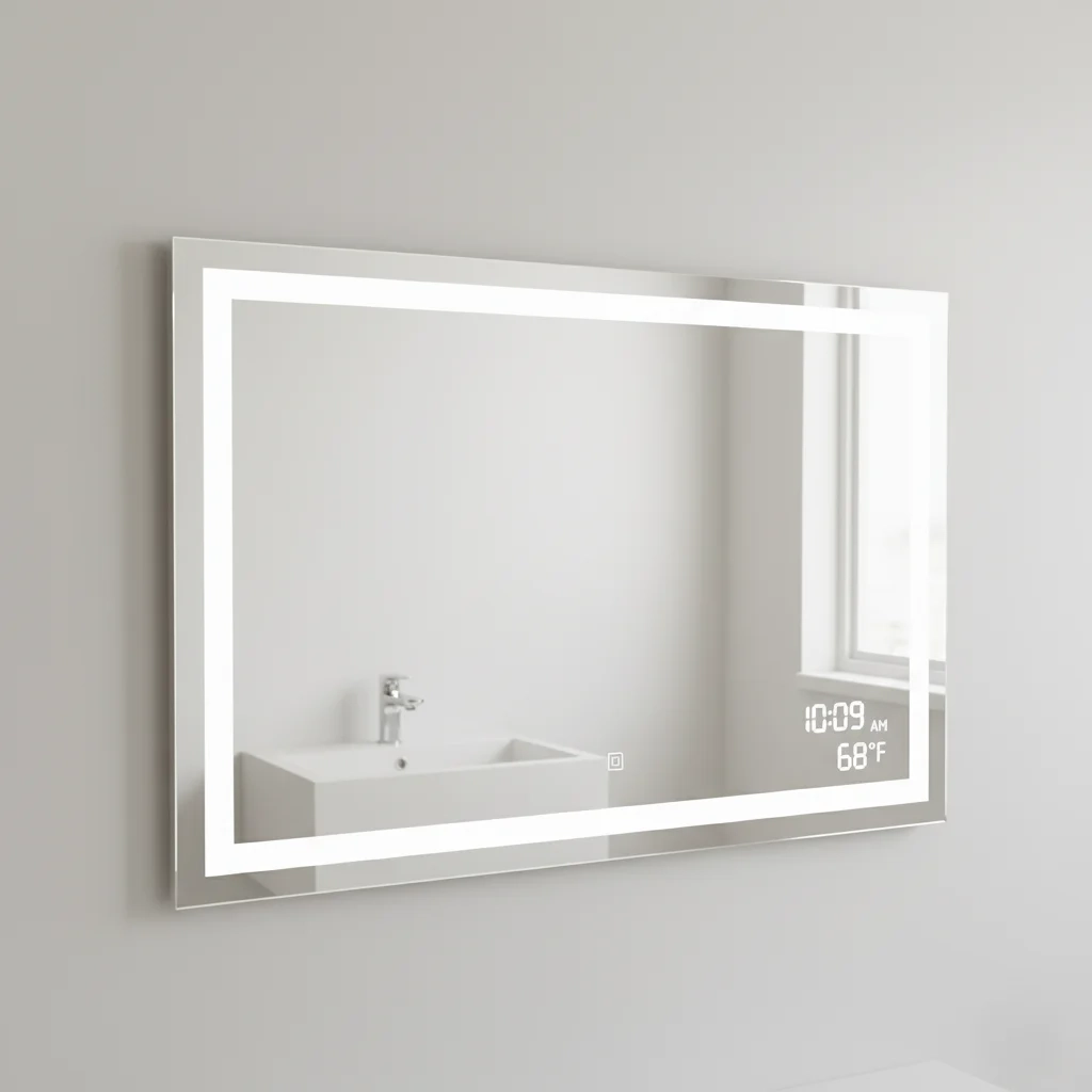 A-smart-mirror-with-digital-time-and-temperature-display