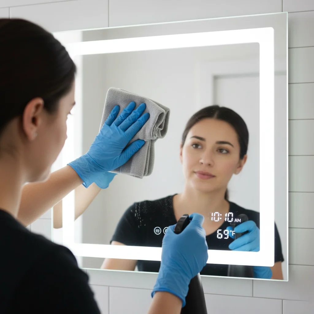 cleaning-a-lighted-mirror-safely.