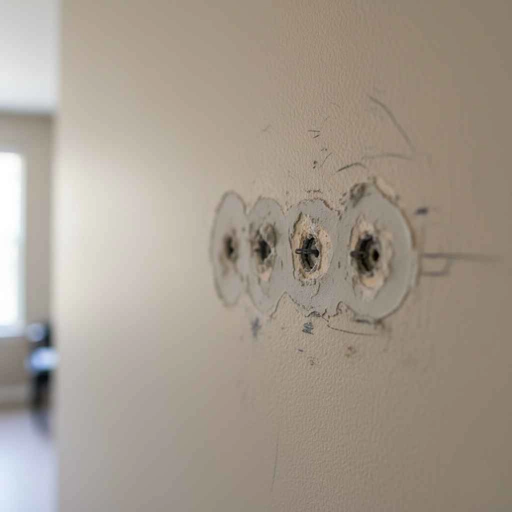 Close-up of wall with TV mount holes