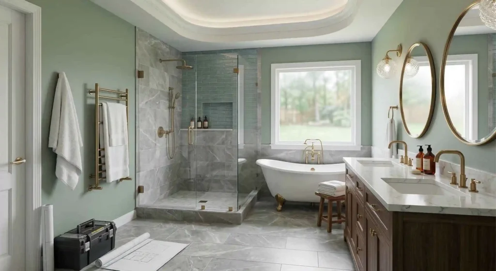 tile installation in a shower area.