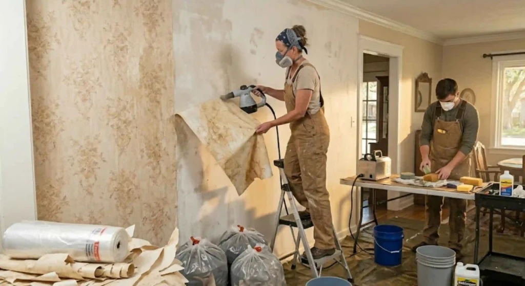 peeling wallpaper before removal