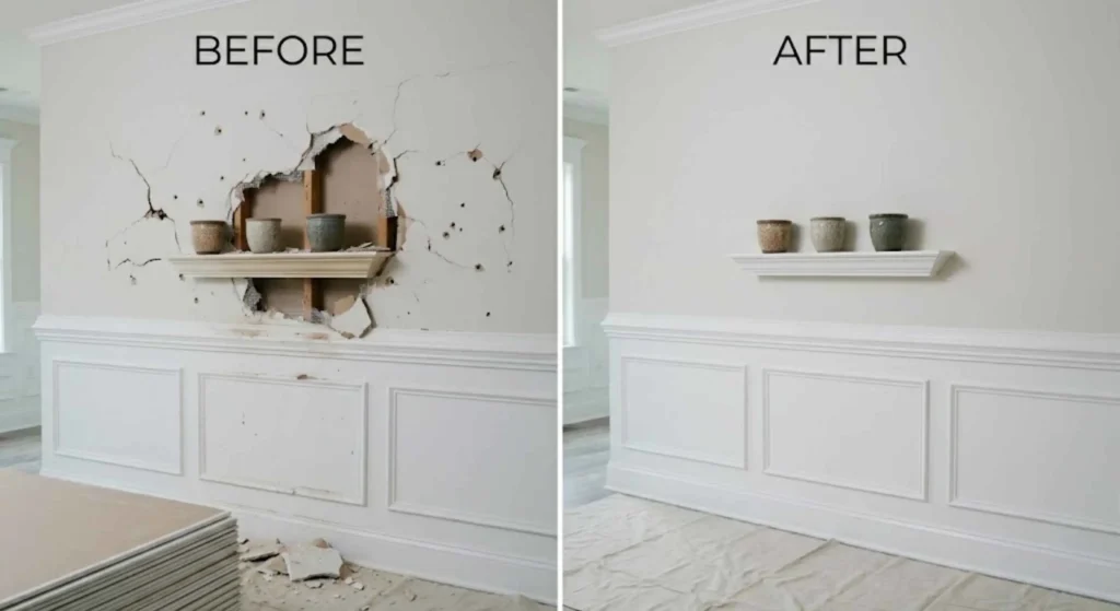 wall before and after drywall repair