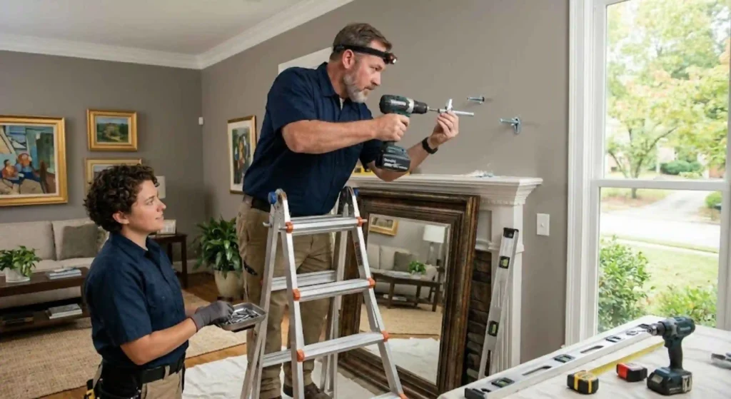 Handyman securing heavy wall anchors in Coweta residence