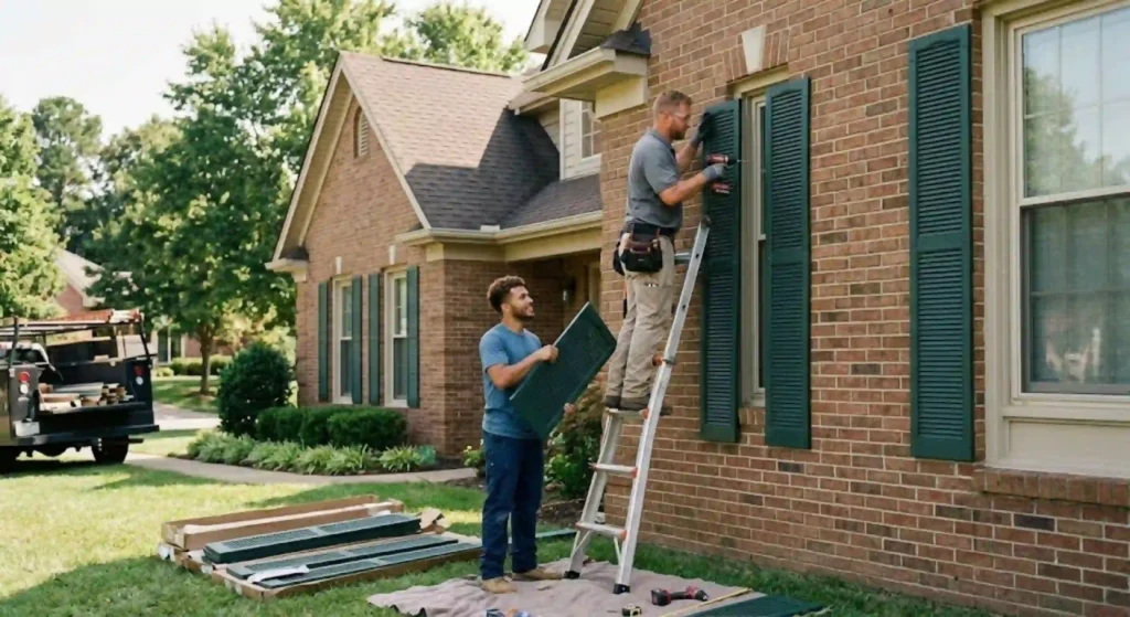 Professional installation of decorative exterior shutters in Broken Arrow