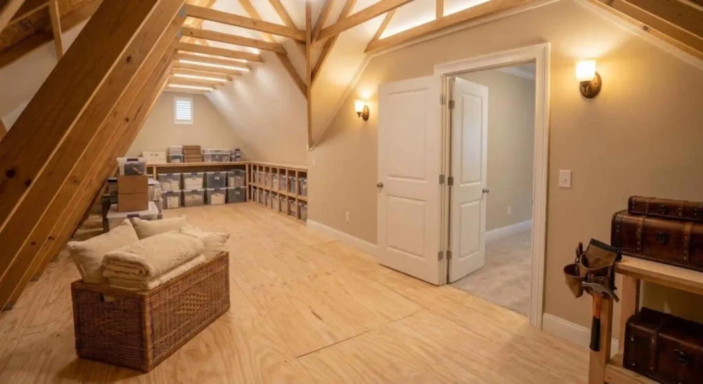 Finished attic storage space in Coweta home